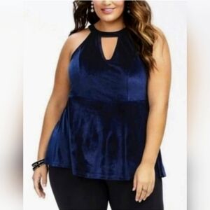 Torrid Womens Plus Size 2X Blue Velvet Stretch Peekaboo Tank